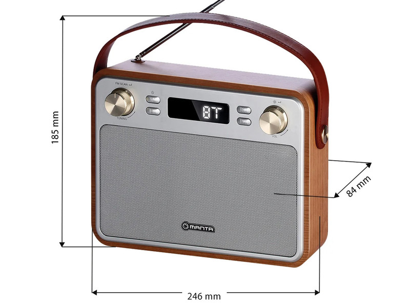 FM Radio, prenosne dimenzije in Bluetooth