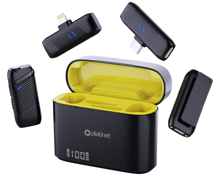 Brezžični mikrofon z dvojnim oddajnikom in polnilnim etuijem – profesionalni zvok 