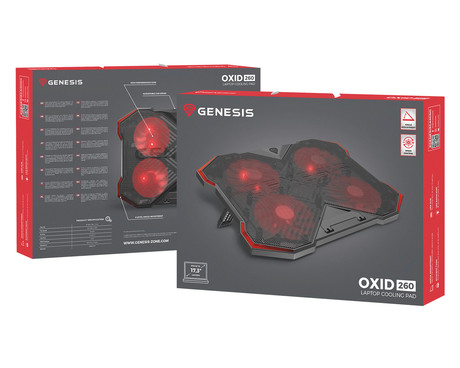 GENESIS OXID 260 hladilno stojalo / podstavek, za prenosnike do 17.3", 8 naklonov, LED osvetlitev, 4 ventilatorji, USB vhod
