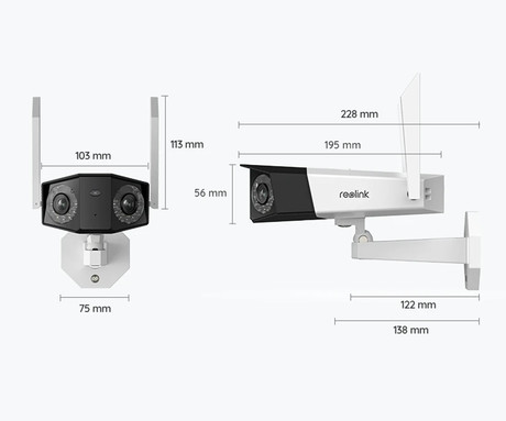 Reolink DUO 2 WiFi IP kamera, dva objektiva, 4K Ultra HD, WiFi, 180° smenalni kot, IR nočno snemanje, LED reflektorji, aplikacija, IP66 vodoodpornost, dvosmerna komunikacija, bela