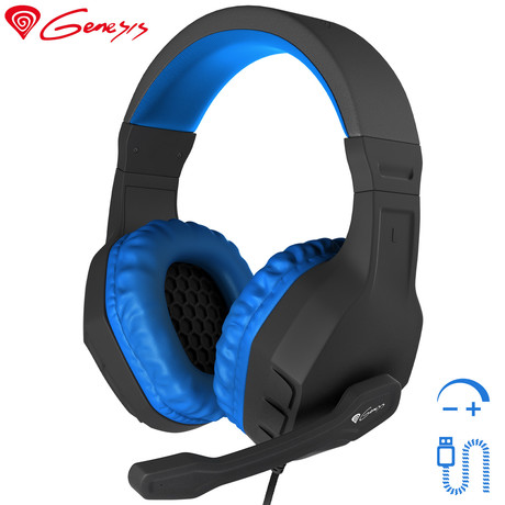 GENESIS Argon 200 Gaming naglavne slušalke z mikrofonom, STEREO 2.0, LED osvetlitev, pleten kabel, črno/modre