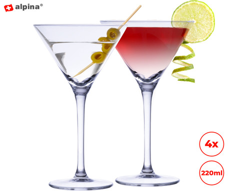 ALPINA komplet kozarcev za koktajl in pijače, 4 kos, 220ml, 180x105x105mm, visokokakovostno steklo, izdelano v EU
