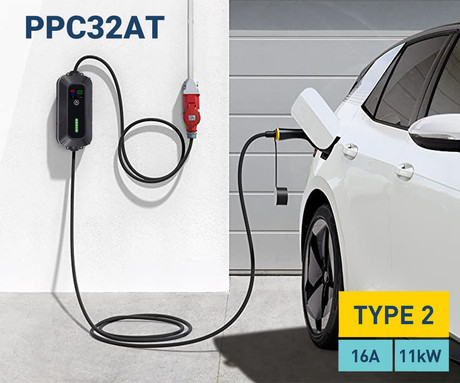 Platinet PPC32AT prenosni EV električni polnilec, 11kW, 5m, za električna / hibridna vozila, TYPE 2, SCHUKO adapter, LED zaslon, torba