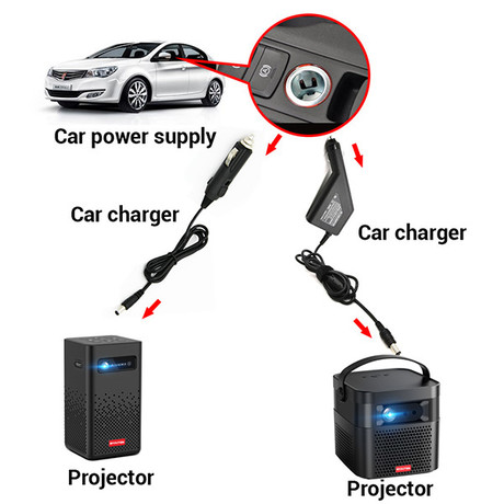BYINTEK avtomobilski polnilec za projektorje, DC 19V, kompatibilnost z BYINTEK projektorji U70 Pro / U50 Pro / U30 Pro / R15 / R17 / R19, + 3m podaljševalni kabel, črn