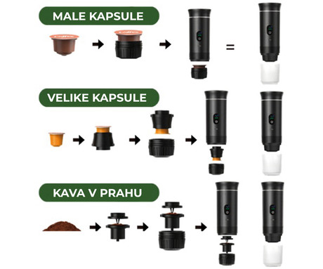 MEANIT Z01 PRO prenosni aparat za kavo, 3v1, vgrajena baterija 7500mAh, LED prikazovalnik, USB-type-C