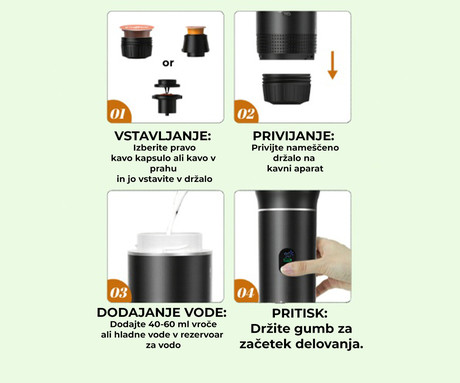 MEANIT Z01 PRO prenosni aparat za kavo, 3v1, vgrajena baterija 7500mAh, LED prikazovalnik, USB-type-C