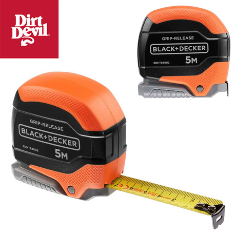 BLACK+DECKER profesionalni merilni trak / meter, 5m dolžina, 19mm širina, GripRelease funkcija, kompaktna oblika, robustna izdelava, črno-oranžen