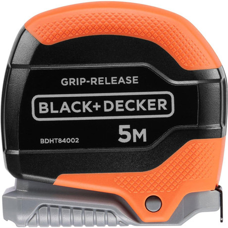 BLACK+DECKER profesionalni merilni trak / meter, 5m dolžina, 19mm širina, GripRelease funkcija, kompaktna oblika, robustna izdelava, črno-oranžen