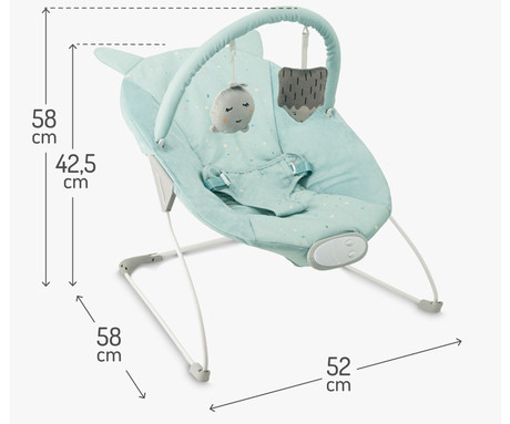 MoMi GLOSSY otroški gugalnik / zibelka, 8 melodij, 3 stopnje vibracij, udoben, dve senzorične igrače, visokokakovostna tkanina, moder