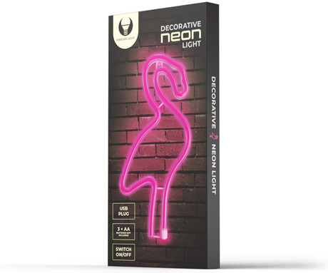 FOREVER Flamingo NEON LED luč, dekorativna, LED tehnologija, napajanje na USB ali 3x AA baterije, stikalo za vklop / izklop, 200cm kabel, vijolična