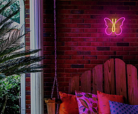FOREVER Butterfly NEON LED luč, dekorativna, LED tehnologija, napajanje na USB ali 3x AA baterije, stikalo za vklop / izklop, 200cm kabel, vijolična, rumena