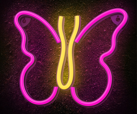 FOREVER Butterfly NEON LED luč, dekorativna, LED tehnologija, napajanje na USB ali 3x AA baterije, stikalo za vklop / izklop, 200cm kabel, vijolična, rumena