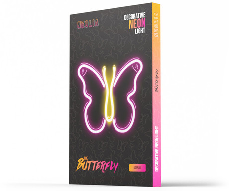 FOREVER Butterfly NEON LED luč, dekorativna, LED tehnologija, napajanje na USB ali 3x AA baterije, stikalo za vklop / izklop, 200cm kabel, vijolična, rumena
