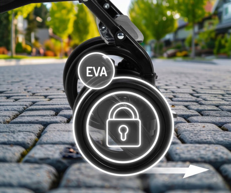 MoMi AKIRA otroški voziček, zložljiv, nastavljiv, streha z oknom, 5-točkovni varnostni pas, košara, torba, trpežna EVA kolesa, nožna zavora, +dodatki, 102.5x80x51cm, bež-črn