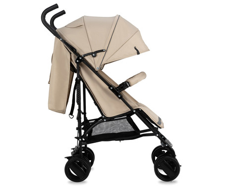 MoMi AKIRA otroški voziček, zložljiv, nastavljiv, streha z oknom, 5-točkovni varnostni pas, košara, torba, trpežna EVA kolesa, nožna zavora, +dodatki, 102.5x80x51cm, bež-črn