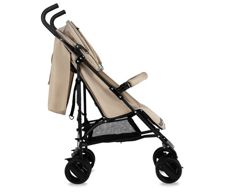 MoMi AKIRA otroški voziček, zložljiv, nastavljiv, streha z oknom, 5-točkovni varnostni pas, košara, torba, trpežna EVA kolesa, nožna zavora, +dodatki, 102.5x80x51cm, bež-črn
