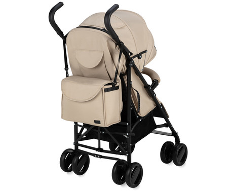 MoMi AKIRA otroški voziček, zložljiv, nastavljiv, streha z oknom, 5-točkovni varnostni pas, košara, torba, trpežna EVA kolesa, nožna zavora, +dodatki, 102.5x80x51cm, bež-črn
