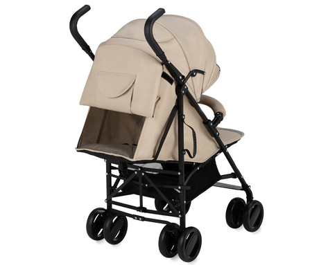 MoMi AKIRA otroški voziček, zložljiv, nastavljiv, streha z oknom, 5-točkovni varnostni pas, košara, torba, trpežna EVA kolesa, nožna zavora, +dodatki, 102.5x80x51cm, bež-črn