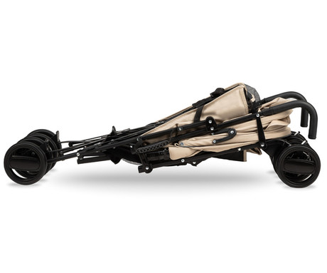 MoMi AKIRA otroški voziček, zložljiv, nastavljiv, streha z oknom, 5-točkovni varnostni pas, košara, torba, trpežna EVA kolesa, nožna zavora, +dodatki, 102.5x80x51cm, bež-črn