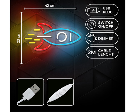 FOREVER Rocket NEON LED luč, dekorativna, LED tehnologija, prilagodljiva svetlost, napajanje na USB, stikalo za vklop / izklop, 200cm kabel, modra, bela, rumena, rdeča