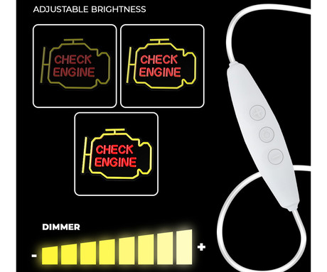 FOREVER Check Engine NEON LED luč, dekorativna, LED tehnologija, prilagodljiva svetlost, napajanje na USB, stikalo za vklop / izklop, 200cm kabel, rumena, rdeča