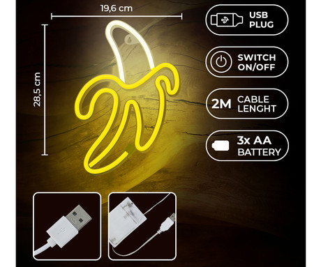FOREVER Banana NEON LED luč, dekorativna, LED tehnologija, napajanje na USB ali 3x AA baterije, stikalo za vklop / izklop, 200cm kabel, rumena