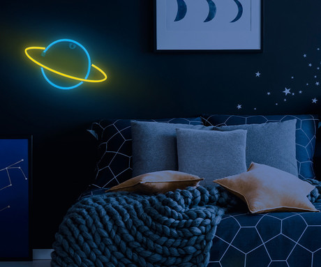 FOREVER Saturn NEON LED luč, dekorativna, LED tehnologija, napajanje na USB ali 3x AA baterije, stikalo za vklop / izklop, 200cm kabel, modra, rumena