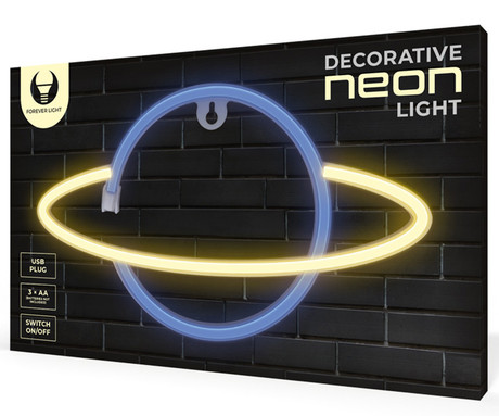 FOREVER Saturn NEON LED luč, dekorativna, LED tehnologija, napajanje na USB ali 3x AA baterije, stikalo za vklop / izklop, 200cm kabel, modra, rumena