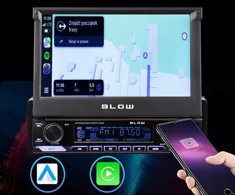BLOW SLIDE X avto radio, 1DIN, 7" zaslon, RDS / FM Radio, Bluetooth, 4x50W, MP3 / USB / AUX, Apple CarPlay, Android Auto