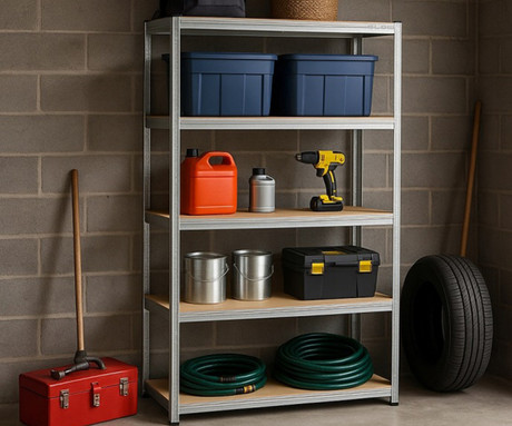 BLOW RACK kovinski regal, 180x90x40cm, 5 polic, 900kg nosilnost, modularna oblika, nastavljiva višina polic, shranjevanje vseh vrst stvari, MDF plošče, galvanizirano jeklo, srebrn
