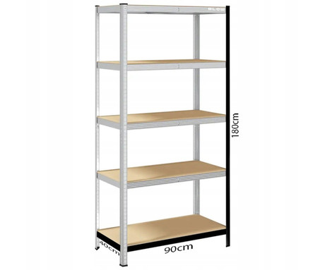 BLOW RACK kovinski regal, 180x90x40cm, 5 polic, 900kg nosilnost, modularna oblika, nastavljiva višina polic, shranjevanje vseh vrst stvari, MDF plošče, galvanizirano jeklo, srebrn
