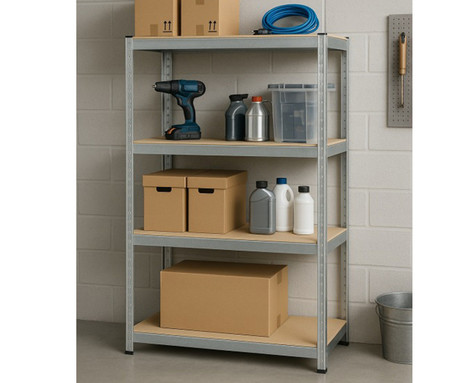 BLOW RACK kovinski regal, 150x75x30cm, 4 police, 600kg nosilnost, modularna oblika, nastavljiva višina polic, shranjevanje vseh vrst stvari, MDF plošče, galvanizirano jeklo, srebrn