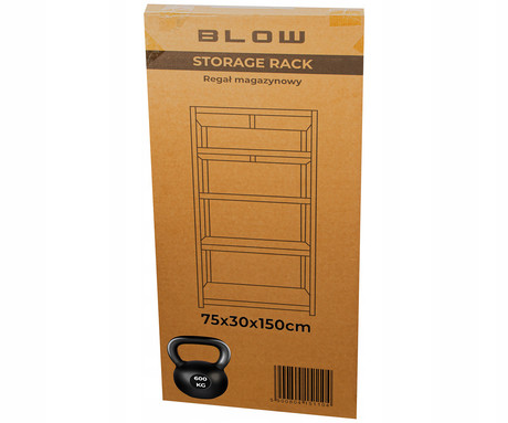 BLOW RACK kovinski regal, 150x75x30cm, 4 police, 600kg nosilnost, modularna oblika, nastavljiva višina polic, shranjevanje vseh vrst stvari, MDF plošče, galvanizirano jeklo, srebrn