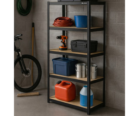 BLOW RACK kovinski regal, 180x90x40cm, 5 polic, 900kg nosilnost, modularna oblika, nastavljiva višina polic, shranjevanje vseh vrst stvari, MDF plošče, galvanizirano jeklo, črn
