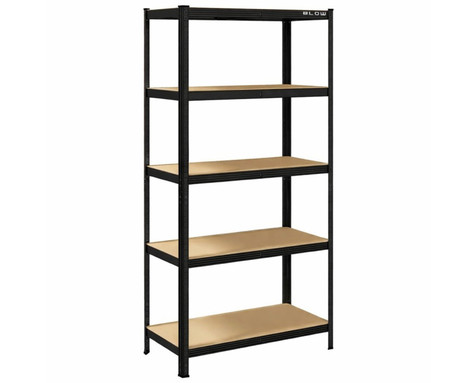 BLOW RACK kovinski regal, 180x90x40cm, 5 polic, 900kg nosilnost, modularna oblika, nastavljiva višina polic, shranjevanje vseh vrst stvari, MDF plošče, galvanizirano jeklo, črn