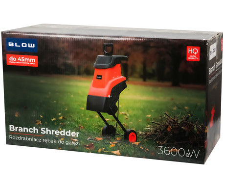 BLOW CHIPPER sekalnik / drobilnik vej, 2600W moč, premer rezanja do 45mm, za veje / listje / grmovje / ostanke rastlin, 45L vreča, enostavna uporaba, kolesa, robusten dizajn, +potiskalnik, črno-rdeč