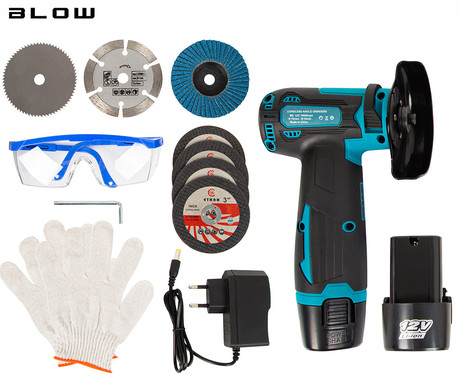 BLOW SX01 akumulatorski brezžični kotni brusilnik, 900W moč, 19.500RPM motor, 2x 18Wh 12V 1.5Ah polnilna baterija, hitra menjava rezila, nastavljiv ščitnik, LED indikator, +dodatna oprema, črno-zelen