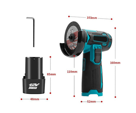 BLOW SX01 akumulatorski brezžični kotni brusilnik, 900W moč, 19.500RPM motor, 2x 18Wh 12V 1.5Ah polnilna baterija, hitra menjava rezila, nastavljiv ščitnik, LED indikator, +dodatna oprema, črno-zelen