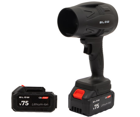 BLOW CB TURBO akumulatorski brezžični puhalnik / pihalnik, 1000W moč, 130.000RPM motor, 2x 50.4Wh 21V 2.4Ah polnilna baterija, univerzalna uporaba, nastavljiv pretok zraka, ABS, +dodatna oprema, črn
