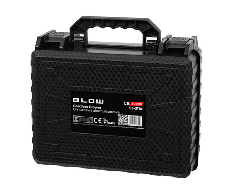 BLOW CB TURBO akumulatorski brezžični puhalnik / pihalnik, 1000W moč, 130.000RPM motor, 2x 50.4Wh 21V 2.4Ah polnilna baterija, univerzalna uporaba, nastavljiv pretok zraka, ABS, +dodatna oprema, črn
