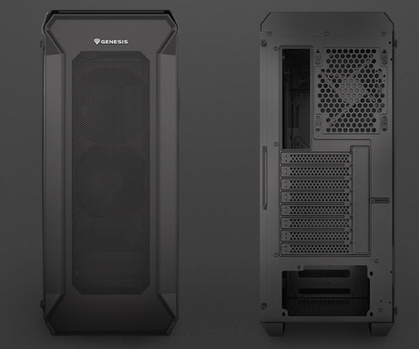 GENESIS IRID 505 V2 računalniško ohišje, Midi Tower, 2x ventilator, AIO LC do 360mm, GPU do 380mm, CPU Cooler do 165mm, MESH plošča, kaljeno steklo, filtri proti prahu, 447x220x510mm, črno