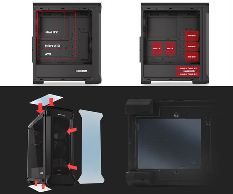 GENESIS IRID 505 V2 računalniško ohišje, Midi Tower, 2x ventilator, AIO LC do 360mm, GPU do 380mm, CPU Cooler do 165mm, MESH plošča, kaljeno steklo, filtri proti prahu, 447x220x510mm, črno