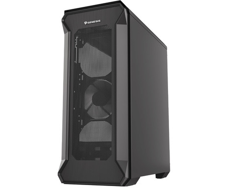 GENESIS IRID 505 V2 računalniško ohišje, Midi Tower, 2x ventilator, AIO LC do 360mm, GPU do 380mm, CPU Cooler do 165mm, MESH plošča, kaljeno steklo, filtri proti prahu, 447x220x510mm, črno