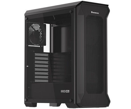 GENESIS IRID 505 V2 računalniško ohišje, Midi Tower, 2x ventilator, AIO LC do 360mm, GPU do 380mm, CPU Cooler do 165mm, MESH plošča, kaljeno steklo, filtri proti prahu, 447x220x510mm, črno