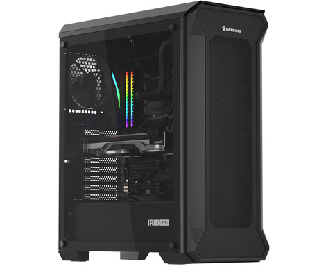 GENESIS IRID 505 V2 računalniško ohišje, Midi Tower, 2x ventilator, AIO LC do 360mm, GPU do 380mm, CPU Cooler do 165mm, MESH plošča, kaljeno steklo, filtri proti prahu, 447x220x510mm, črno