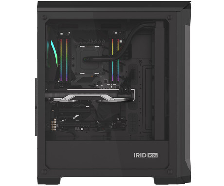 GENESIS IRID 505 V2 računalniško ohišje, Midi Tower, 2x ventilator, AIO LC do 360mm, GPU do 380mm, CPU Cooler do 165mm, MESH plošča, kaljeno steklo, filtri proti prahu, 447x220x510mm, črno