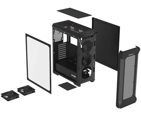 GENESIS IRID 505 V2 računalniško ohišje, Midi Tower, 2x ventilator, AIO LC do 360mm, GPU do 380mm, CPU Cooler do 165mm, MESH plošča, kaljeno steklo, filtri proti prahu, 447x220x510mm, črno