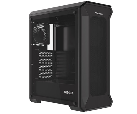 GENESIS IRID 505 ARGB V2 računalniško ohišje, Midi Tower, 4x ventilator, AIO LC do 360mm, GPU do 380mm, CPU Cooler do 165mm, MESH plošča, kaljeno steklo, ARGB LED osvetlitev, 447x220x510mm, črno