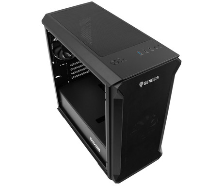 GENESIS IRID 503 V2 računalniško ohišje, Mini Tower, 2x ventilator, AIO LC do 280mm, GPU do 375mm, CPU Cooler do 163mm, MESH plošča, kaljeno steklo, filtri proti prahu, 430x210x430mm, črno