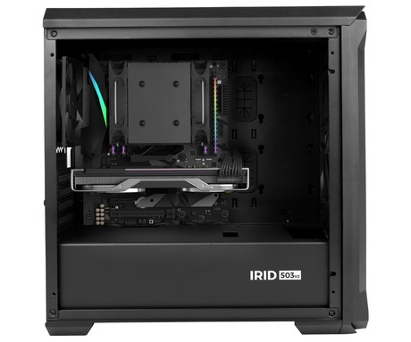 GENESIS IRID 503 V2 računalniško ohišje, Mini Tower, 2x ventilator, AIO LC do 280mm, GPU do 375mm, CPU Cooler do 163mm, MESH plošča, kaljeno steklo, filtri proti prahu, 430x210x430mm, črno